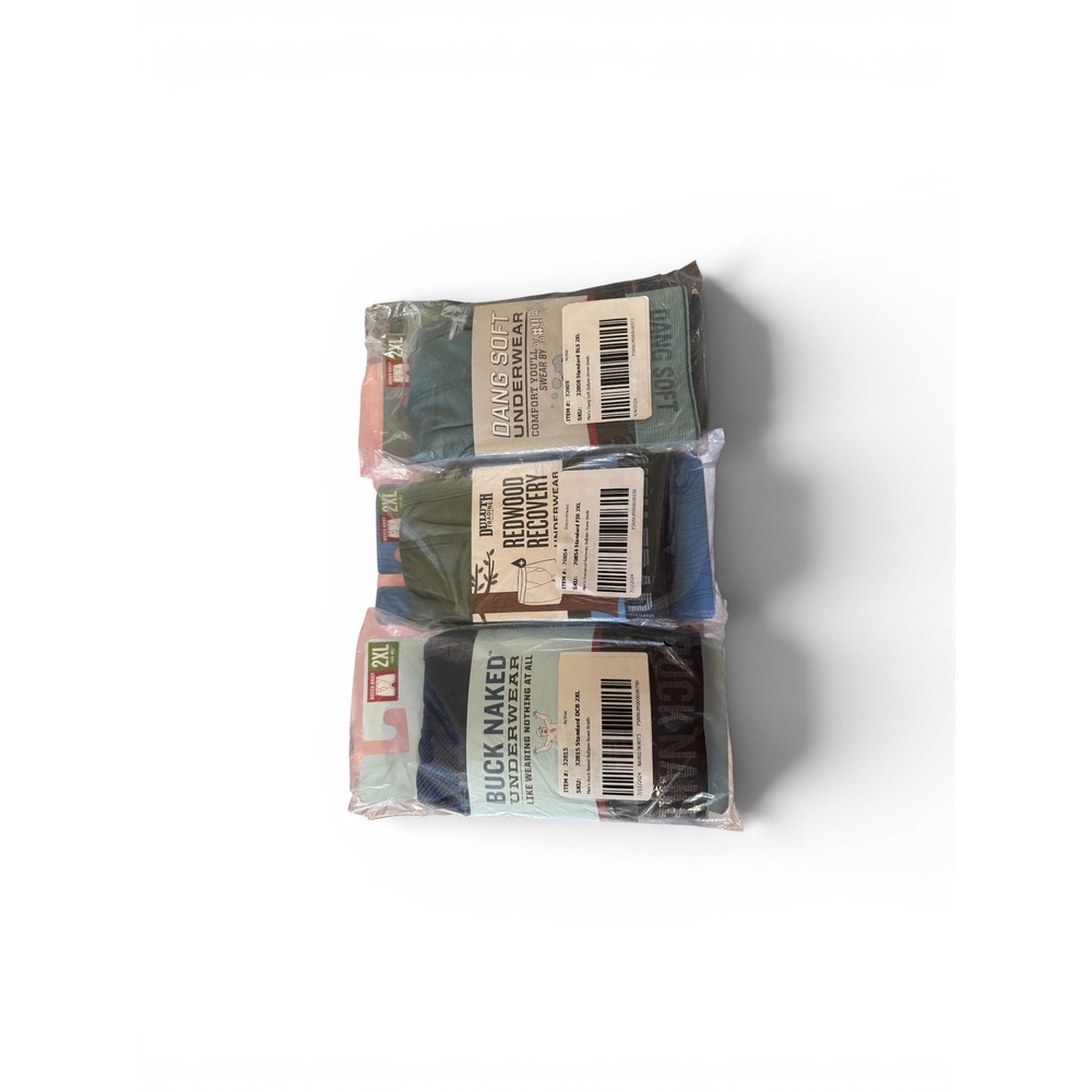 Duluth Trading Co Mens Boxer Briefs 3 Pack Buck Naked Dang Soft Redwood 2XL NEW